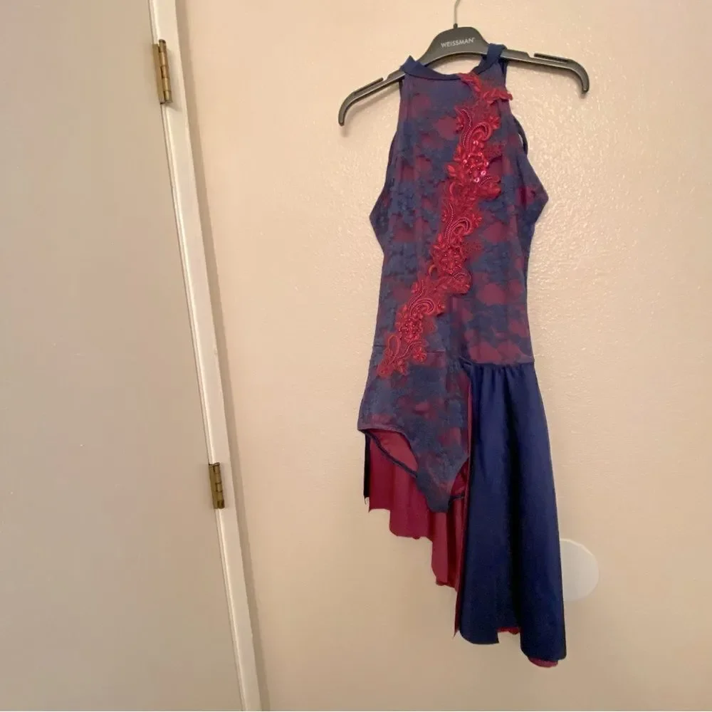 WEISSMAN Elite Dance Costume navy pink lace This Years Love 11227 MA adult